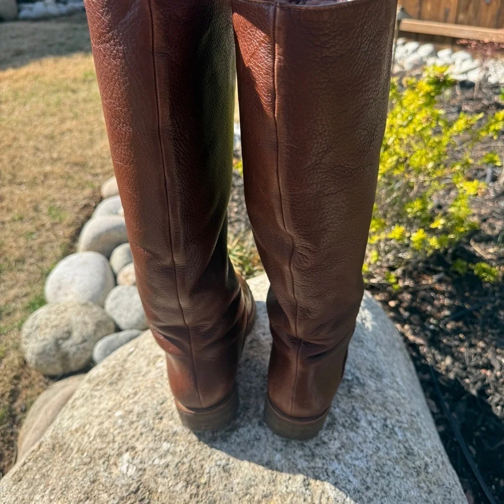 Diane von Furstenberg Womens Leather Knee High Boots Brown Pull On Shearling 8.5